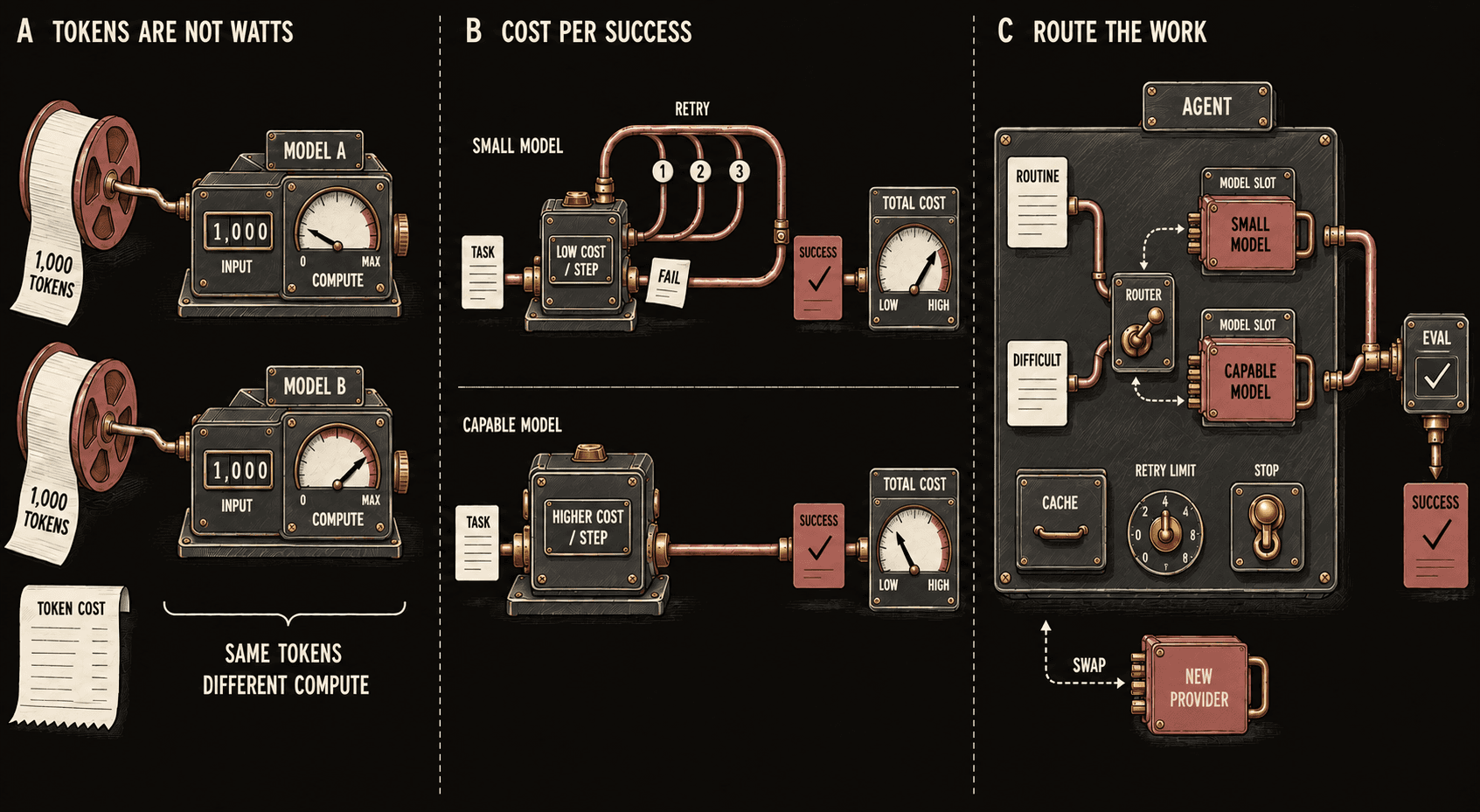 Token counts, compute cost, and routing work to an appropriate model.